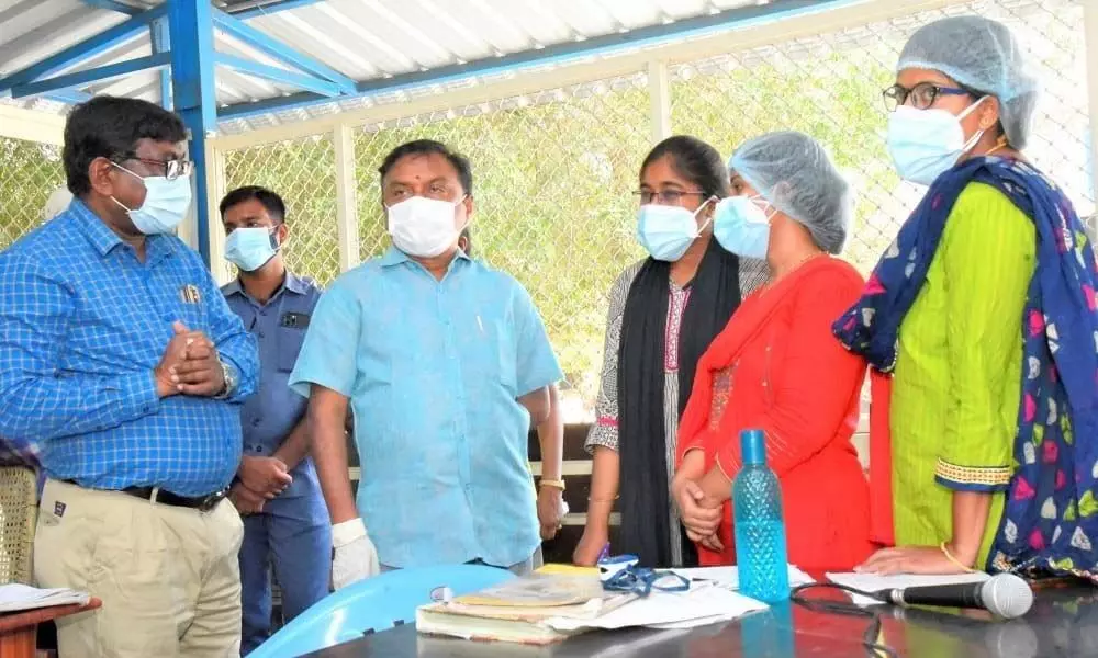 Collector Dr Pola Bhaskara inspecting the Covid OP in GGH Ongole on Monday