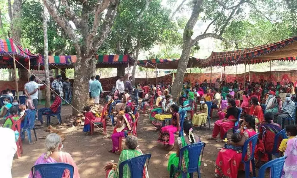 Tribals availing medical camp organised by district police at Gadibanda village of Galikonda area, G.K. Veedhi mandal in Visakhapatnam on Tuesday