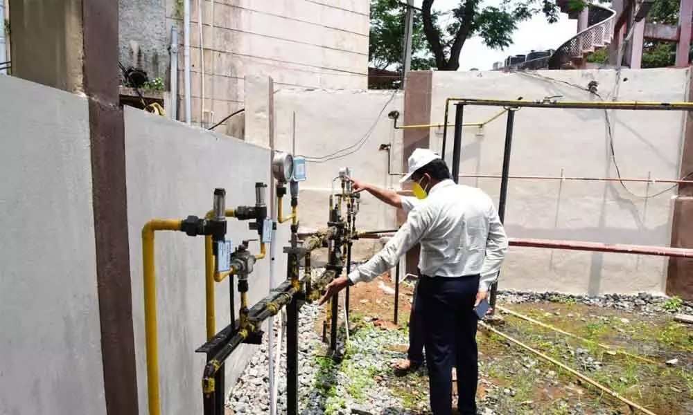 Joint Collector Dr G Lakshmisha inspecting the medical oxygen plant at Government General Hospital in Kakinada on Wednesday