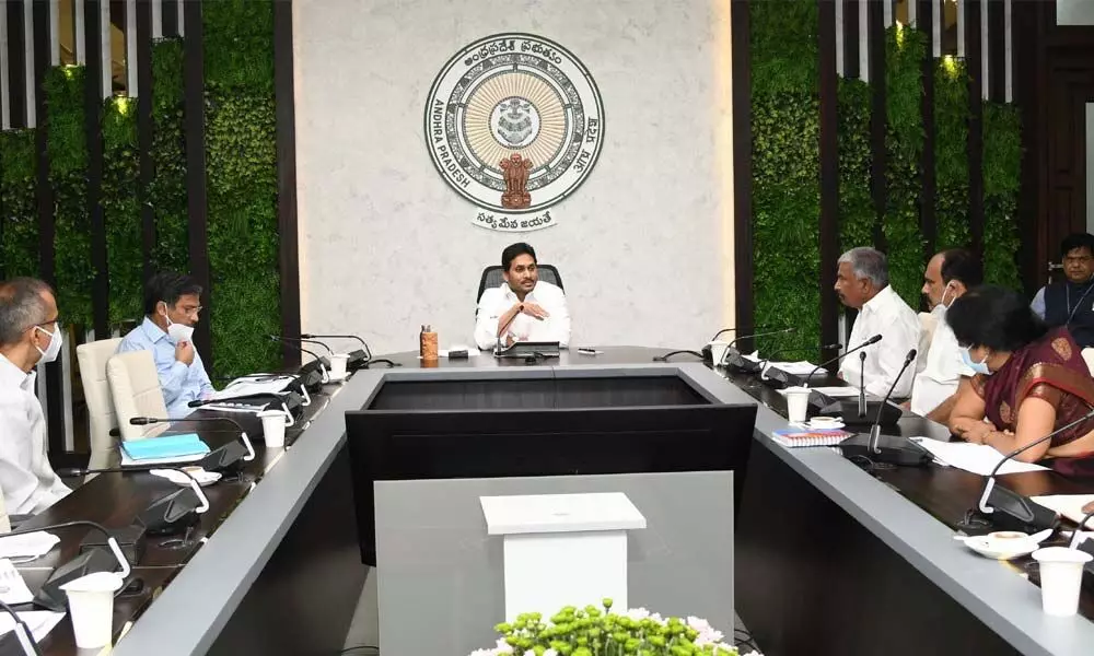 Chief Minister Y S Jagan Mohan Reddy reviewing Jagananna Swacchha Sankalpam, YSR Jala Kala and other related programmes at his camp office on Thursday