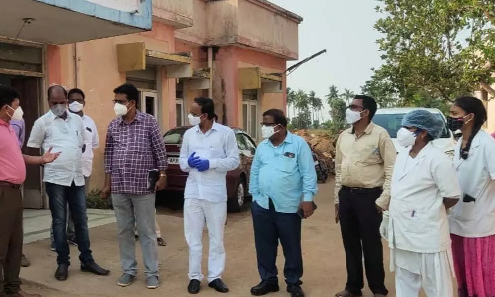 Minister S Appalaraju interacting with officials at government hospital in Palasa on Saturday