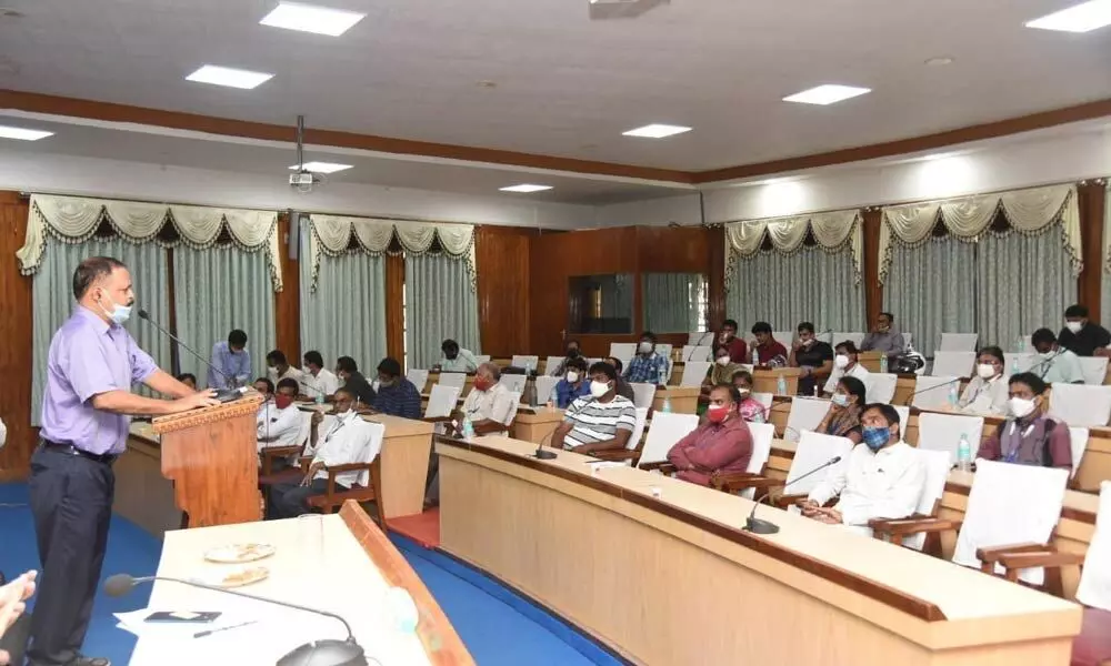 Counting observer Rajendra Kumar Patnaik addressing the micro observers at SV University Senate Hall on Saturday