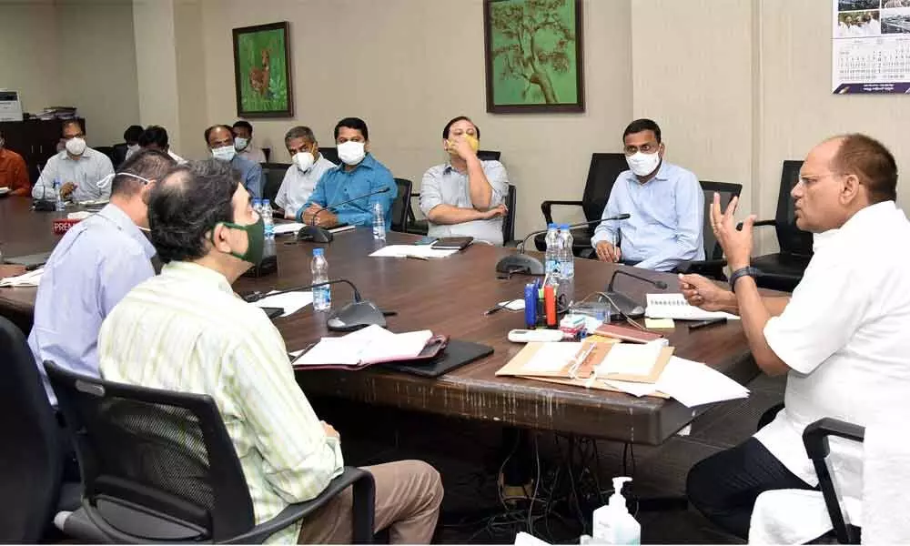 Chief Secretary Somesh Kumar speaking at a review meeting held in Hyderabad on Saturday