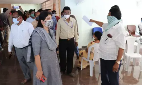 Municipal Commissioner Pamela Satpathy inspecting the Covid-19 tests in Warangal on Saturday