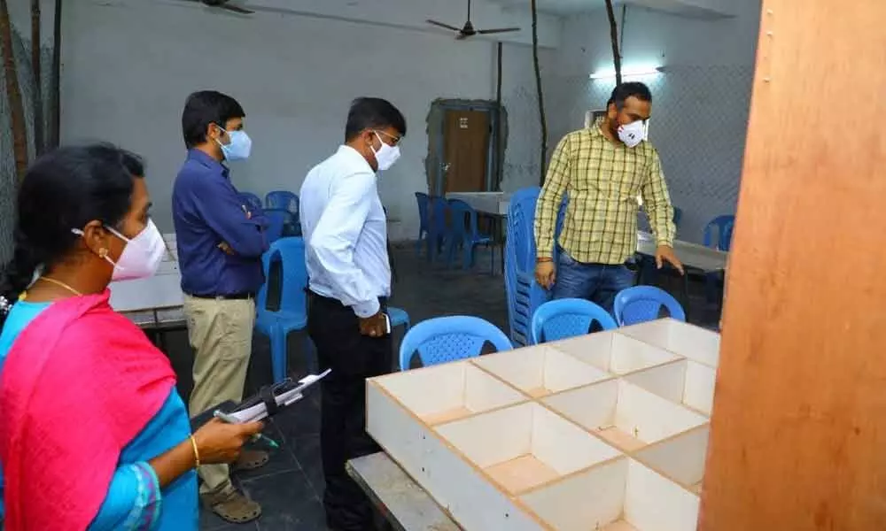 District Collector RV Karnan inspecting votes counting centre at SR&BGNR College  in Khammam on Sunday