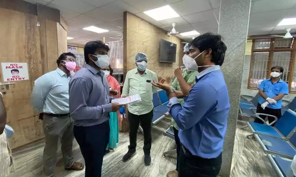 Municipal Commissioner Abishikt Kishore inspecting a Covid hospital in Rajamahendravaram on Sunday
