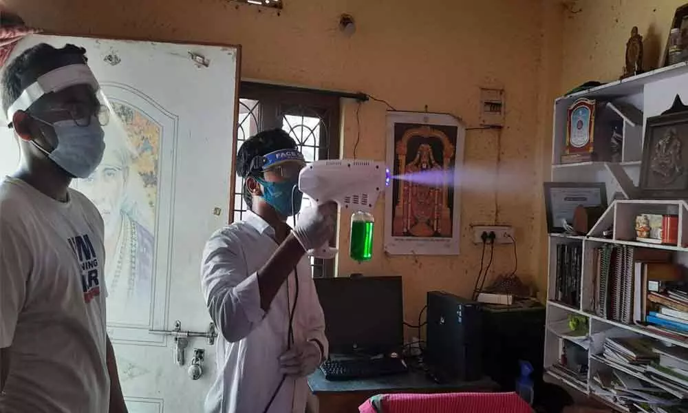 A resident from Zone VIII utilising disinfectant service at home in Visakhapatnam