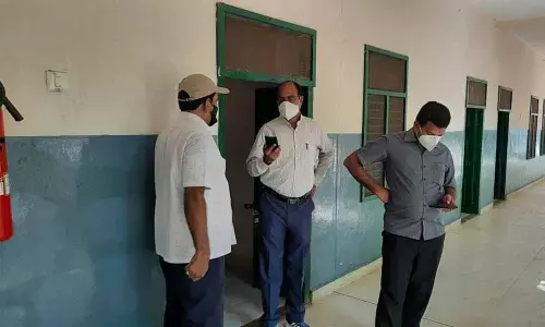 Joint Collectors V Veerabrahmam and N Rajasekhar visiting Covid Care Centre at TTD’s Govindaraja Swamy choultries in Tirupati  on Sunday