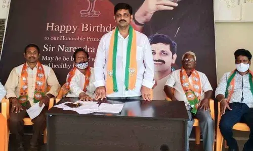 BJP Ongole parliament constituency president SirasanagandlaSrinivasulu addressing a press meet in Ongole on Monday