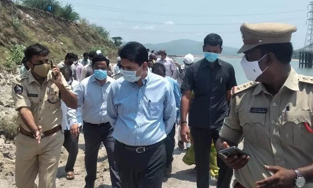 District Collector Karthikeya Misra and Superintendent of Police Narayan Nayak at Polavaram project area on Tuesday