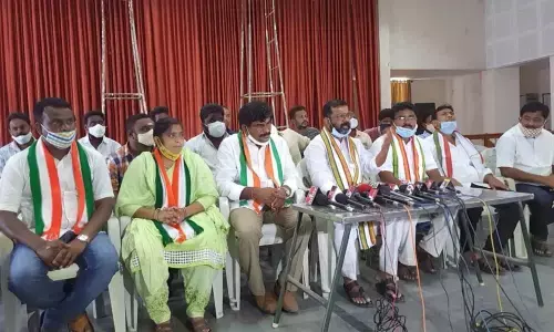 DCC president Naini Rajender Reddy speaking to press persons in Hanamkonda on Tuesday