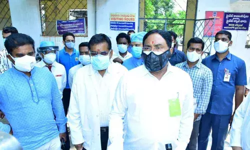 Panchayat Raj Minister Errabelli Dayakar Rao speaking to media persons at the MGM Hospital in Warangal on Thursday