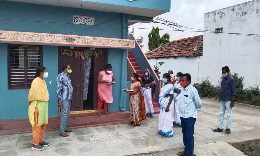 Anganwadi teachers and workers conducting door-to-door survey after the second wave of coronavirus in Nizamabad district