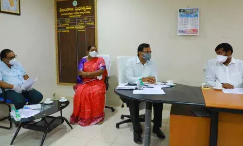 Energy Minister Jagadish Reddy at a review meeting at the Collectorate in Suryapet on Friday