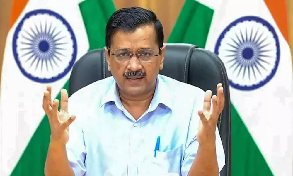 Delhi CM Arvind Kejriwal virtually addresses the media on COVID-19 situation in the national capital, in New Delhi on Saturday