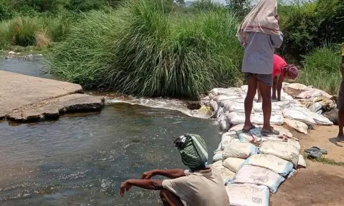 Water flowing towards Vizianagaram from Andra reservoir