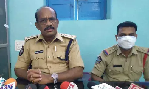 North Zone DSP Kadali Venkareswara Rao speaking to reporters in Korukonda on Sunday