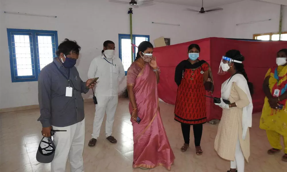 GMC Commissioner Challa Anuradha at the vaccination centre in Guntur onTuesday