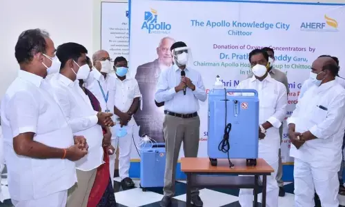 Deputy Chief Minister K Narayana Swamy taking part in a meeting at Chittoor Apollo Medical College on Tuesday