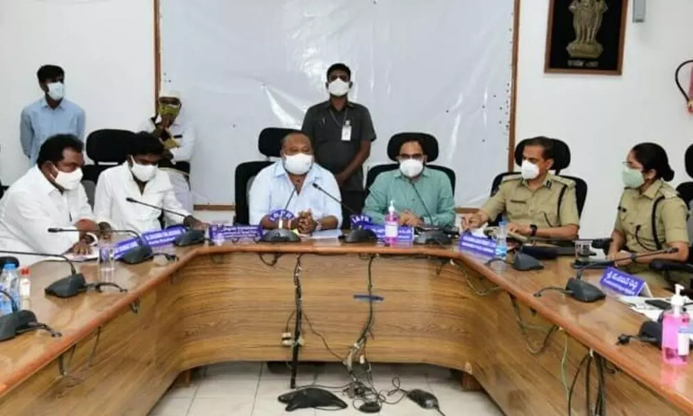 BC Welfare Minister Gangula Kamalakar speaking at a review meeting at the Collectorate conference hall in Karimnagar on Thursday