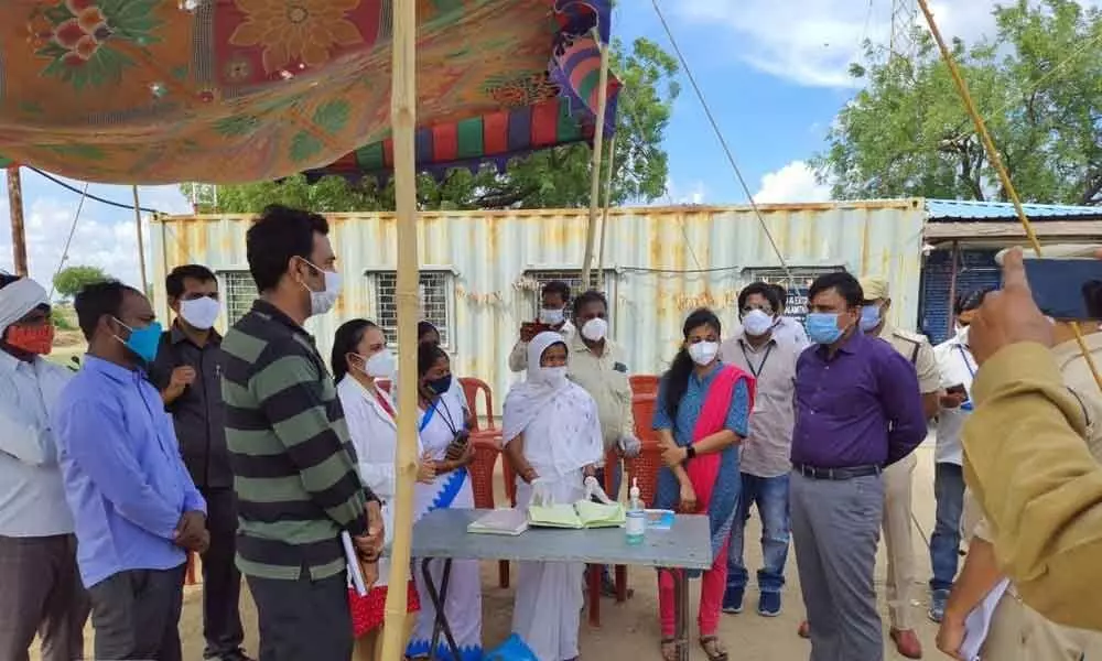 District Collector Dr Sharath inspecting check post at Sopur village on Saturday