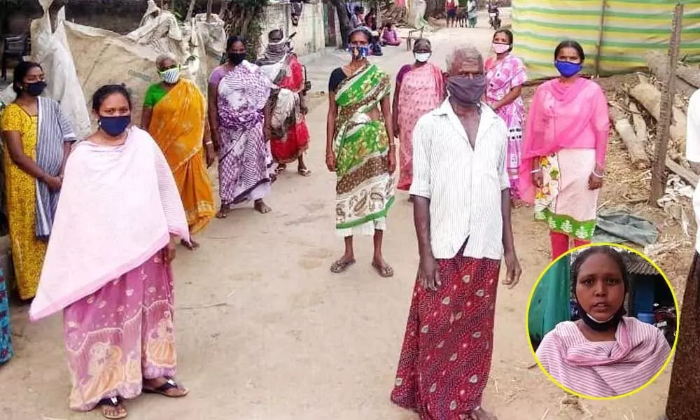 Residents of Nakkalapalem hamlet in Krishna district. (Inset) Asha worker Sujatha