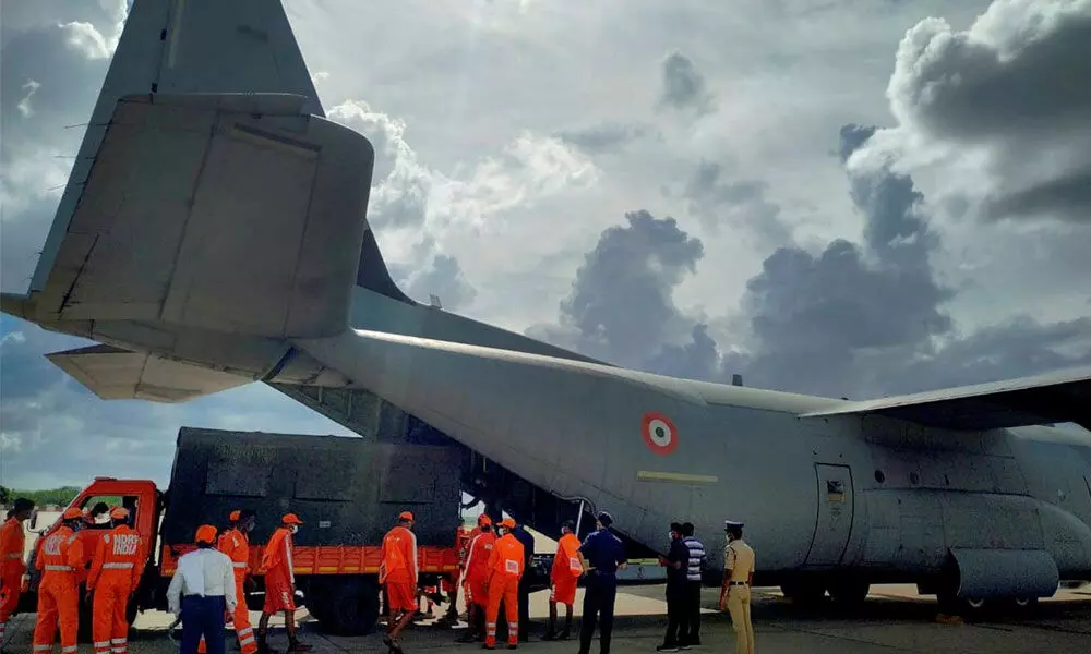 An IAF plane deployed to carry NDRF personnel and tonnes load to Ahmedabad as part of preparations for Cyclone Tauktae