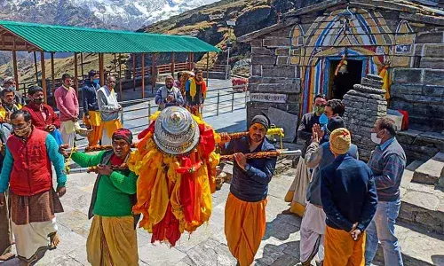 Portals of Kedarnath temple opened in Rudraprayag district on Monday