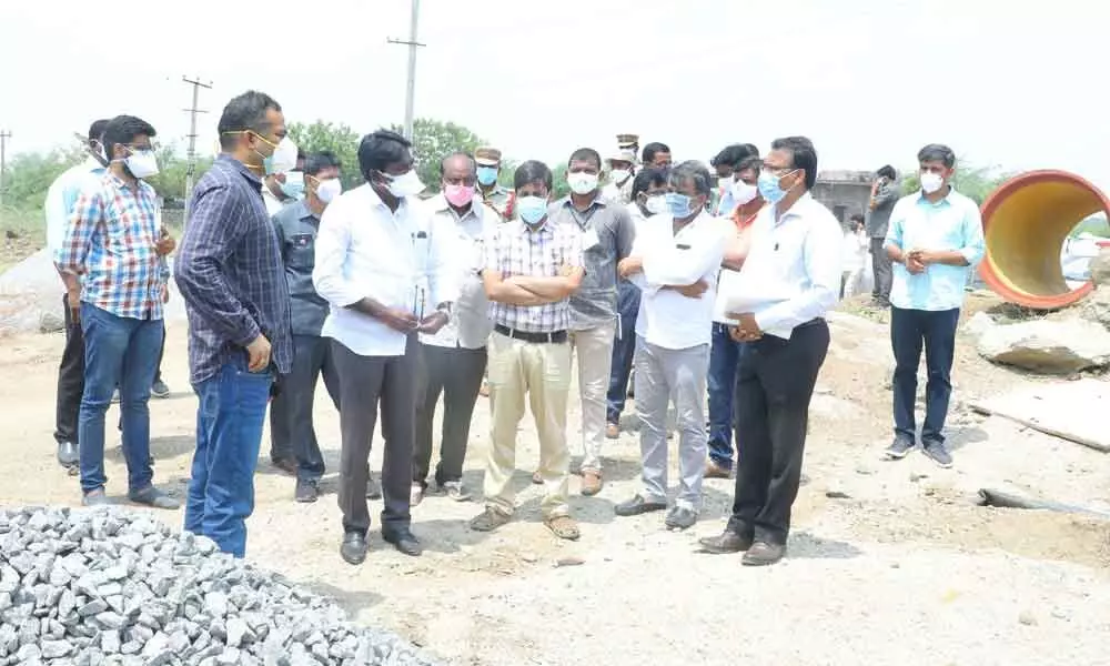 Transport Minister Puvvada Ajay inspecting Gollapadu canal works in Khammam on Wednesday