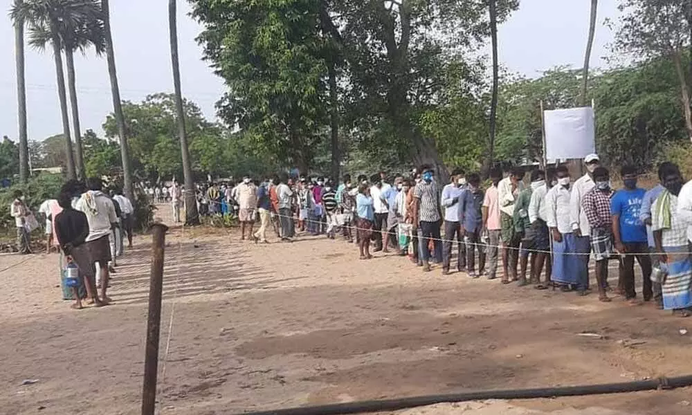 Huge queue lines in Krishnapatnam on Friday for Ayurvedic preparation