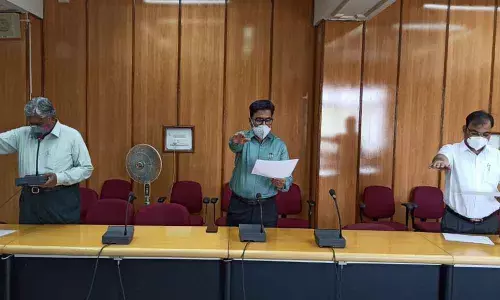 Prof. S M Rahmatullah along with Prof. Siddiqui Mohd Mahmood and Prof. Mohammad Fariyad during anti-terrorism pledge ceremony on the occasion of Anti-Terrorism Day celebrations on Friday