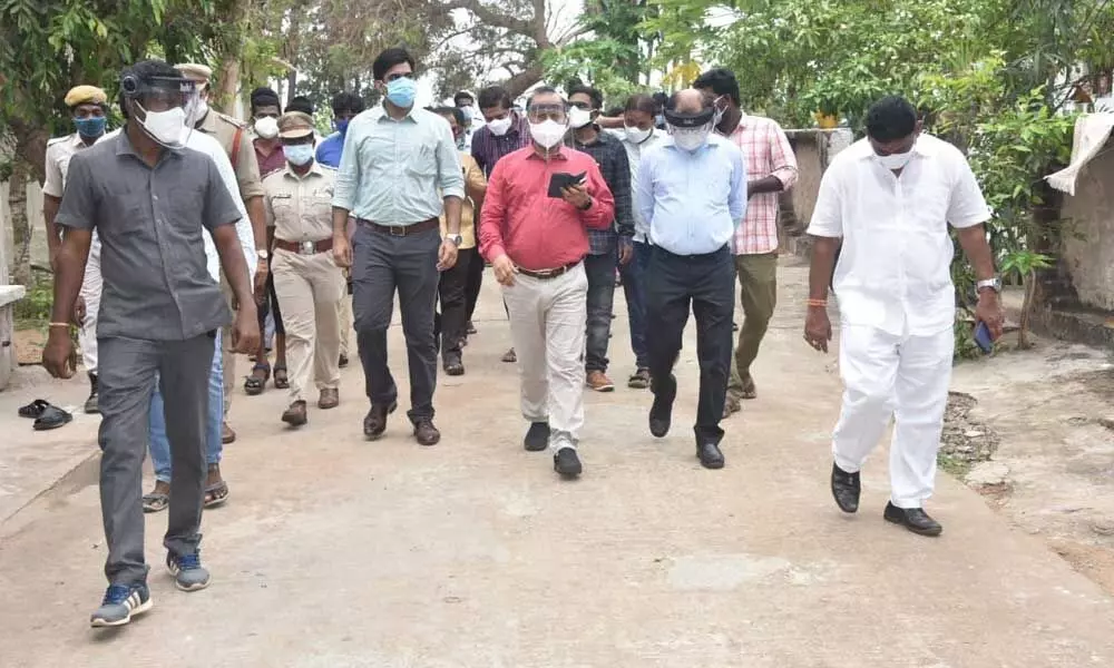 Collector M Hari Jawaharlal visiting Konada village in Vizianagaram district on Monday