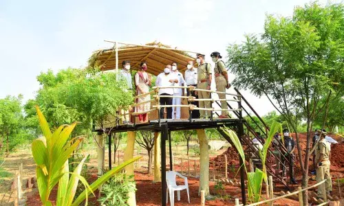 BC Welfare Minister G Kamalakar at Rock Garden at CPTC in Karimnagar on Monday