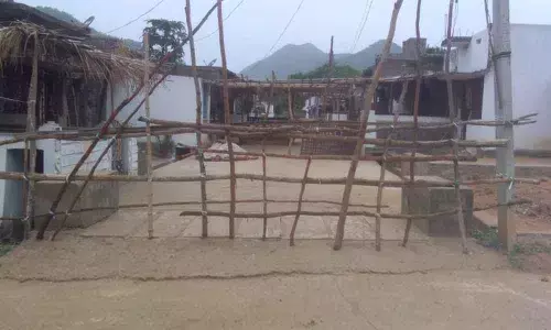 Barricades are being placed at entry and exit points of Kumbidi Ichchapuram which did not register a single Covid-19 case so far in Srikakulam district