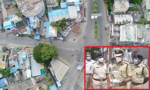 Commissioner of Police Tarun Joshi inspecting the lockdown through a drone on Wednesday