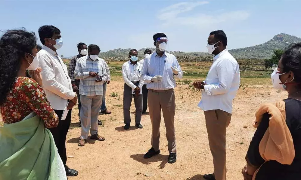 District Collector M Harinarayanan inspecting the site where Madanapalli government medical college foundation stone will be laid virtually by Chief Minister Y S  Jagan Mohan Reddy on May 30, in Madanapalli on Thursday