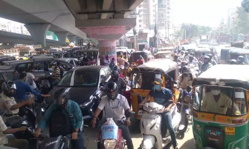 Rush hour traffic choking roads in Hyderabad