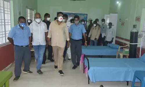 Tourism Minister Muttamsetti Srinivasa Rao inspecting the Covid Care Centre in Bheemunipatnam on Thursday.