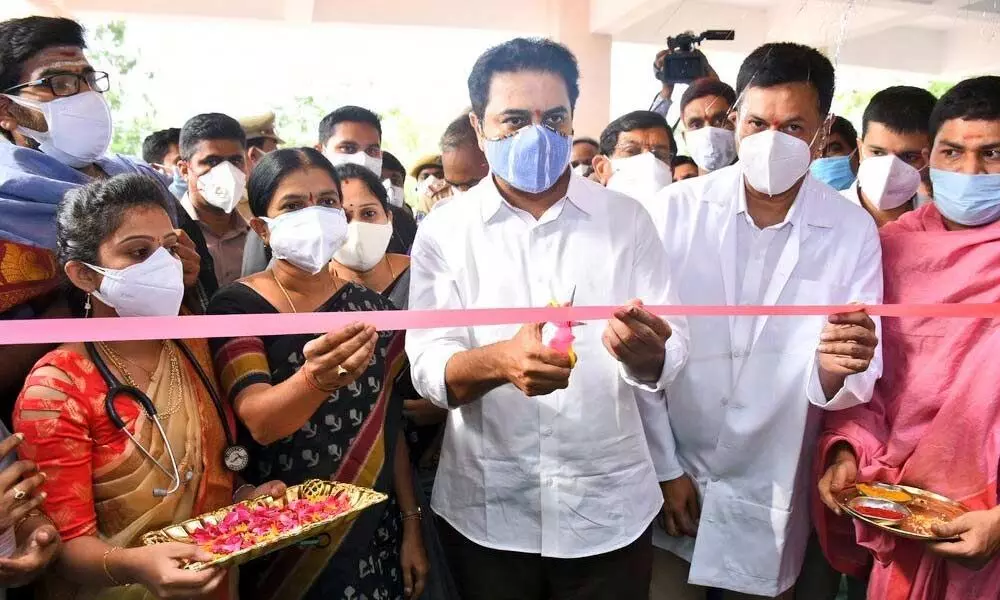 IT Minister KT Rama Rao inaugurating a 100-bedded Government Area Hospital at Vemulawada in Rajanna Sircilla district on Friday