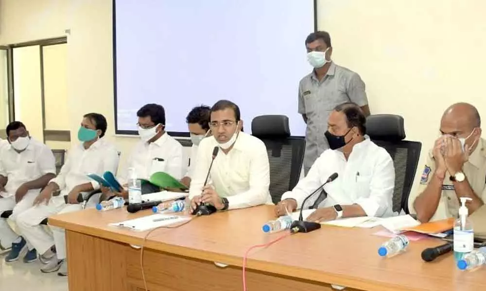Revenue Minister Allola Indrakaran Reddy directing the authorities to take special measures in implementation of National Food Security Scheme in the district