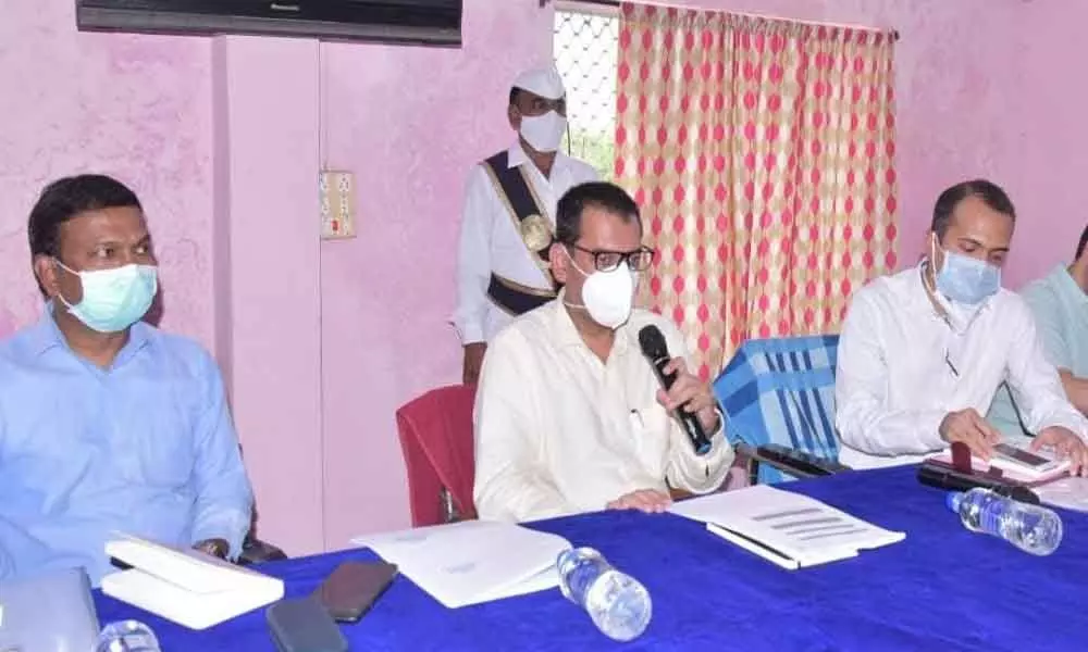 State Medical and Health Secretary SAM Rizvi addressing the officials at a review meeting in Halia on Monday