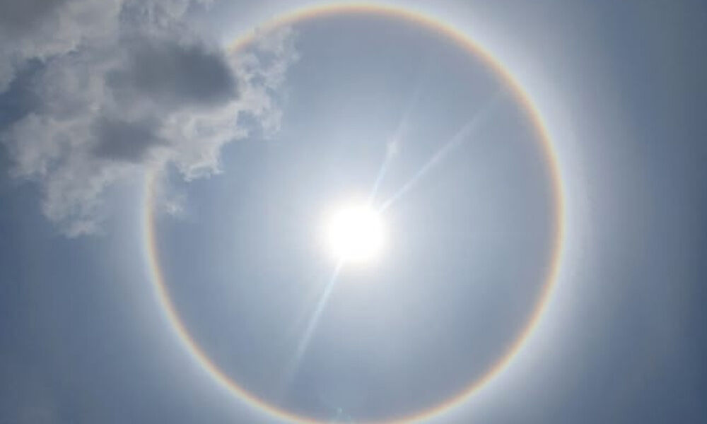 Rare 22 Degree Circular Sun Halo spotted in Hyderabad Today