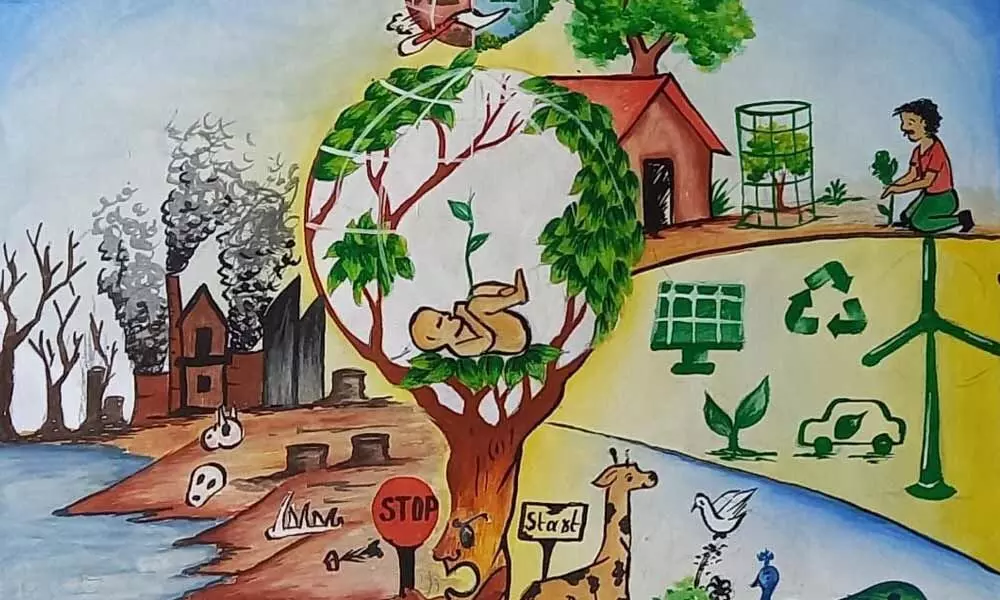 Kakinada: Students show ways to save nature through paintings