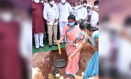 Deputy Chief Minister  P Pushpasreevani laying foundation stone for in Jagananna colonies in Vizianagaram on Thursday