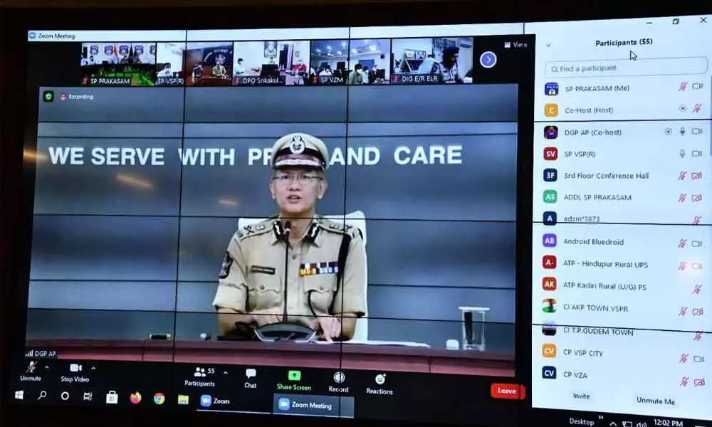 DGP Gautam Sawang addressing the members of voluntary organisations through video conference on Friday