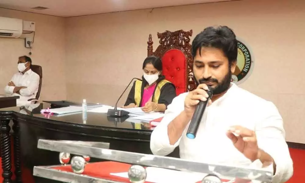 A cooption member taking oath at Municipal Council meeting in Tirupati on Friday