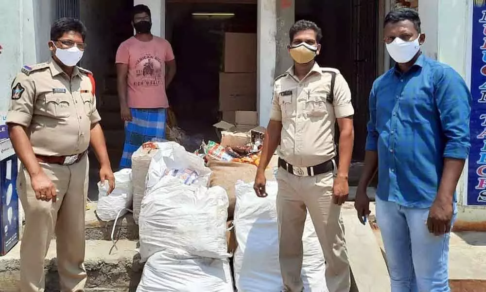 Yerpedu police with seized gutka packets on Saturday.