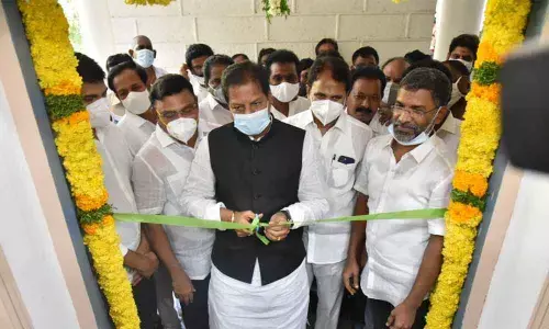 Deputy Speaker Kona Raghupati inaugurating the Deputy Mayors chamber at the GMC office in Guntur on Saturday. Rajya Sabha member Mopidevi Venkata Ramana Rao and others are seen.
