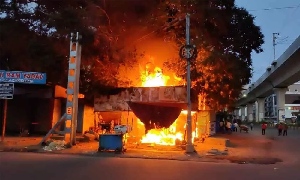 Fire at Osmania Medical college bus stop