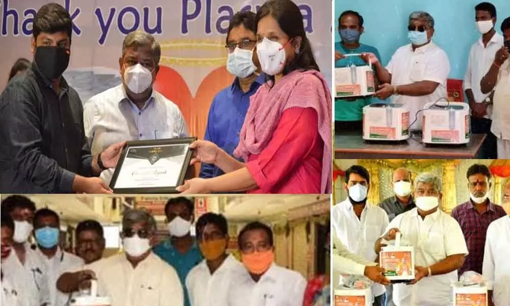 BJP State senior leader Gudur Narayana Reddy donating oxygen concentrator in Valigonda on Tuesday